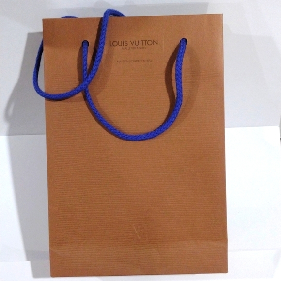 Louis Vuitton Brown & Blue Drawstring Empty Paper Gift Bag/Dust Bag 5.75x8.25x2" - Picture 1 of 7